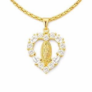 18K Gold Plated Italian Rope Chain 18” Virgin Mary Guadalupe CZ Pendant Necklace